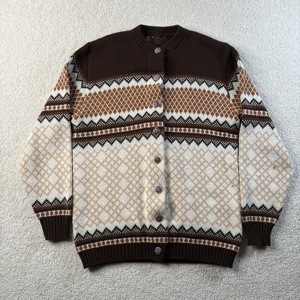 Vintage Jersild Cardigan Sweater Women's 40 Brown Nordic‎ Fair Isle Cottagecore